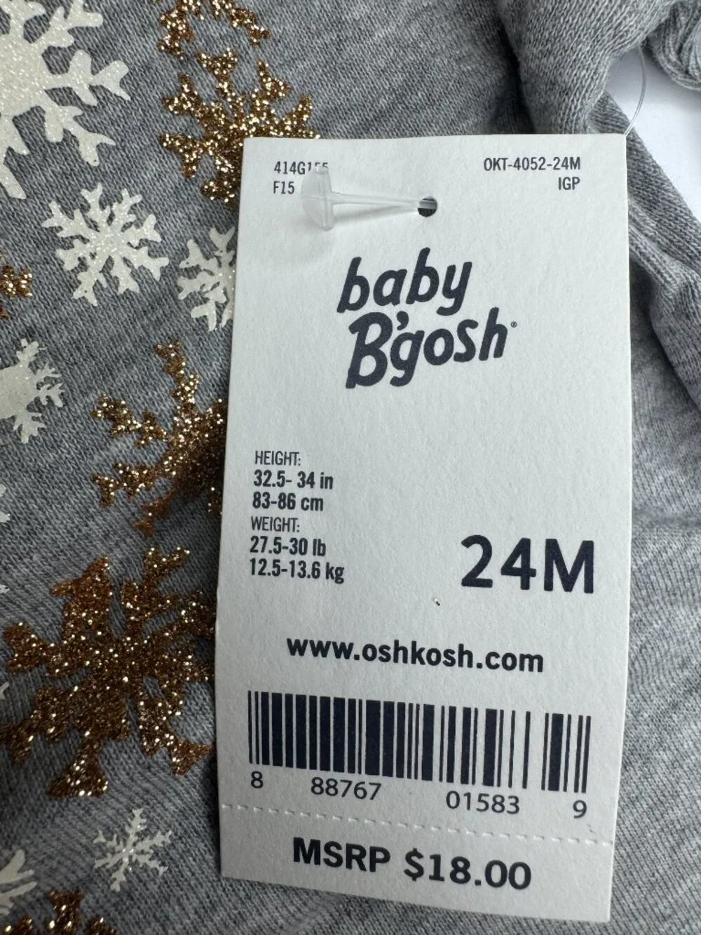 Baby B’gosh by OshKosh Girls Long Sleeve Snowflake Heart Bodysuit 24 Month
